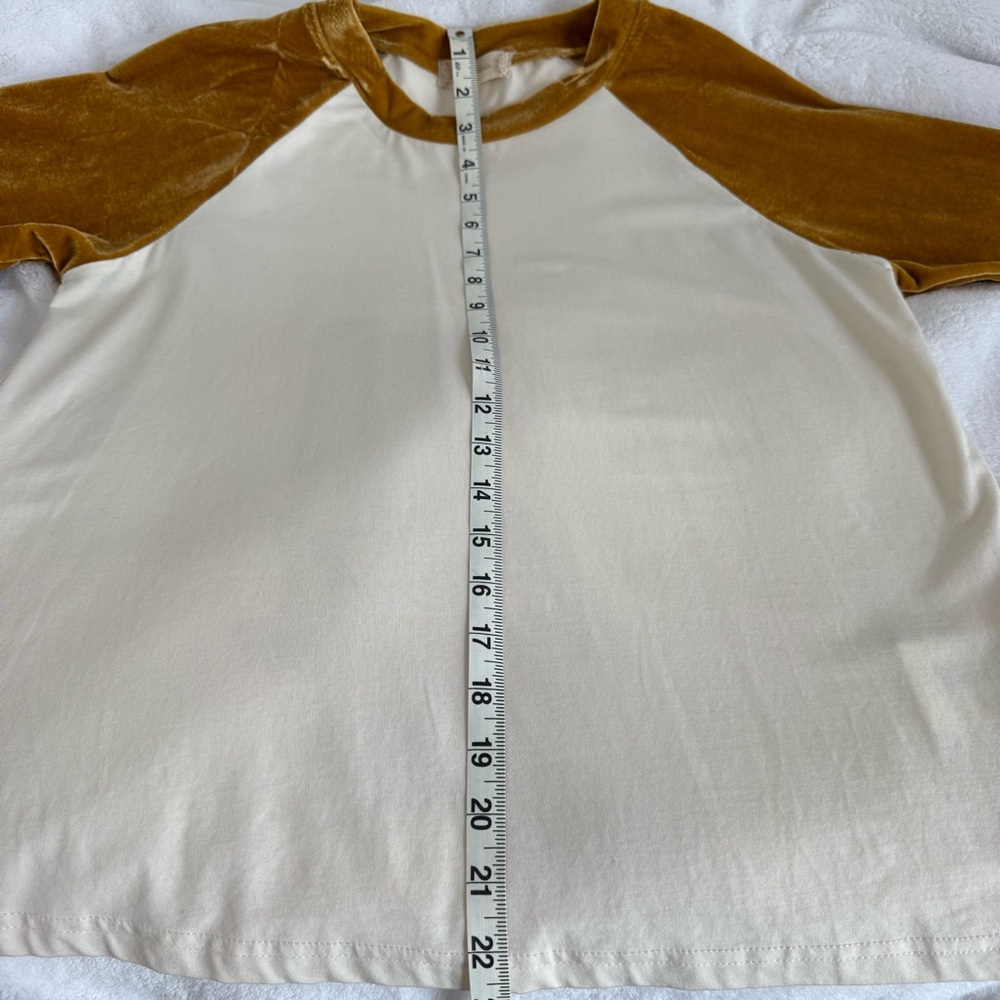 Altar'd State Gold and Cream Raglan Baseball Shirt - Size Small - Picture 9 of 11